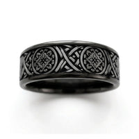 Odin Script Men's Wedding Band in Black Titanium and Grey Tantalum - 7.5mm Width by Tantalum