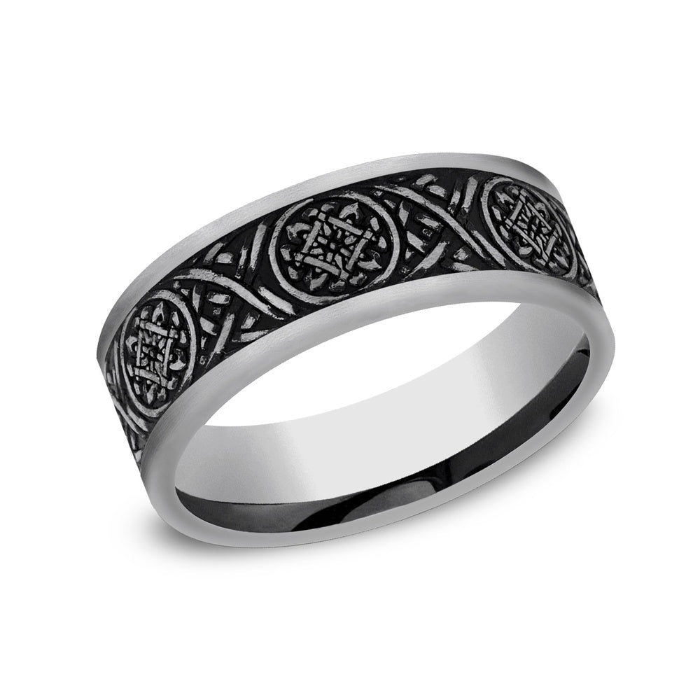 Odin Script Men's Wedding Band in Tungsten - 7mm Width by Forge