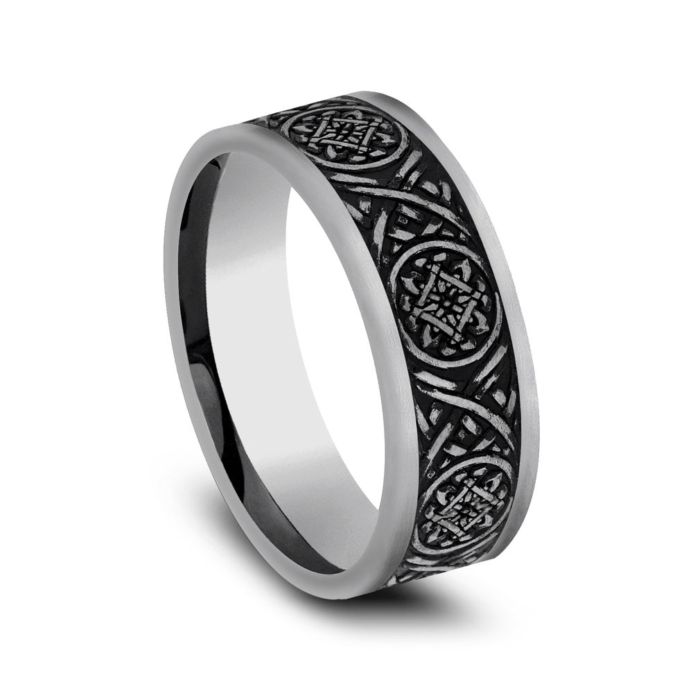 Odin Script Men's Wedding Band in Tungsten - 7mm Width by Forge