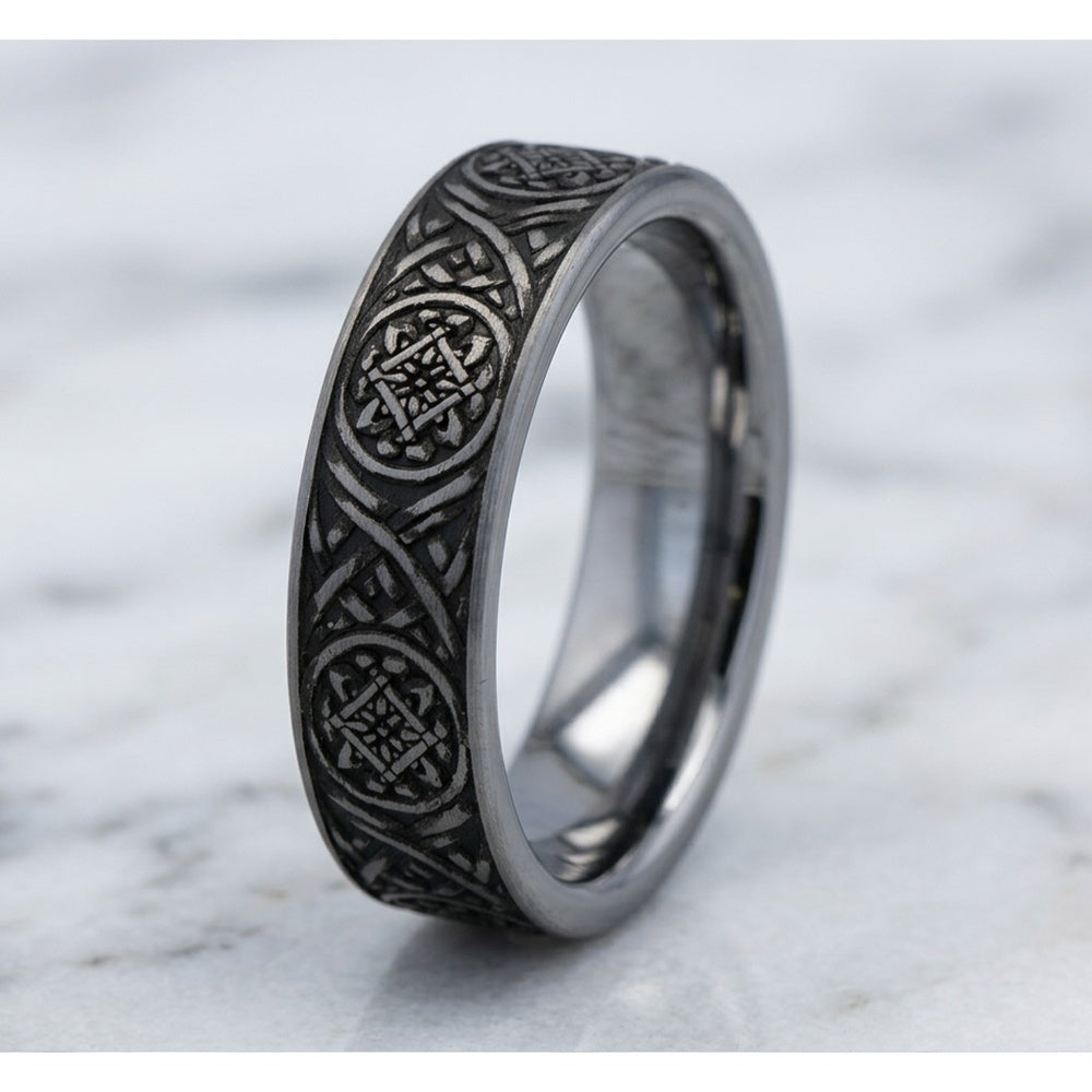 Odin Script Men's Wedding Band in Tungsten - 7mm Width by Forge