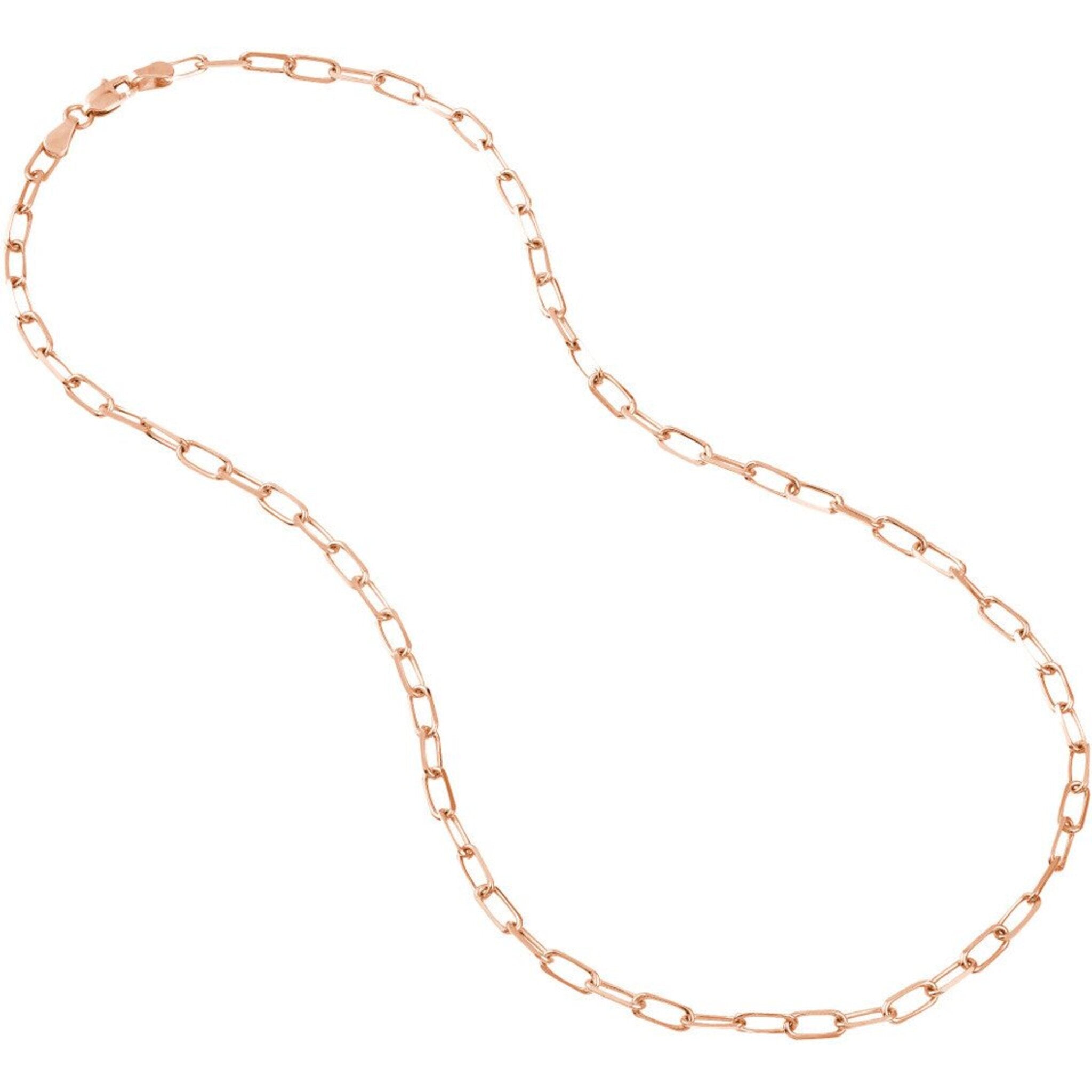 Olas d'Oro 16" Necklace - 14K Rose Gold 3.1mm Paper Clip Chain with Lobster Lock