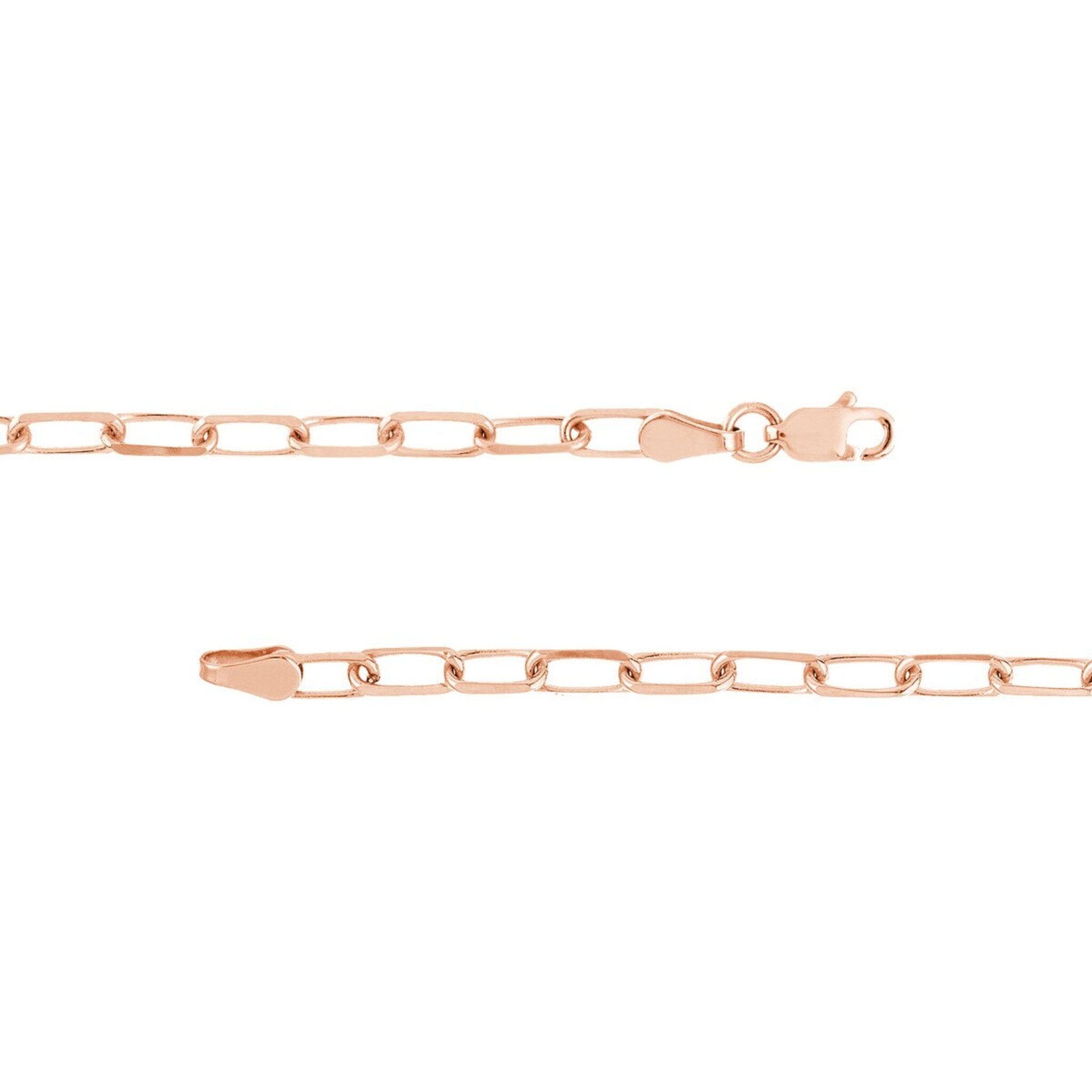 Olas d'Oro 16" Necklace - 14K Rose Gold 3.1mm Paper Clip Chain with Lobster Lock