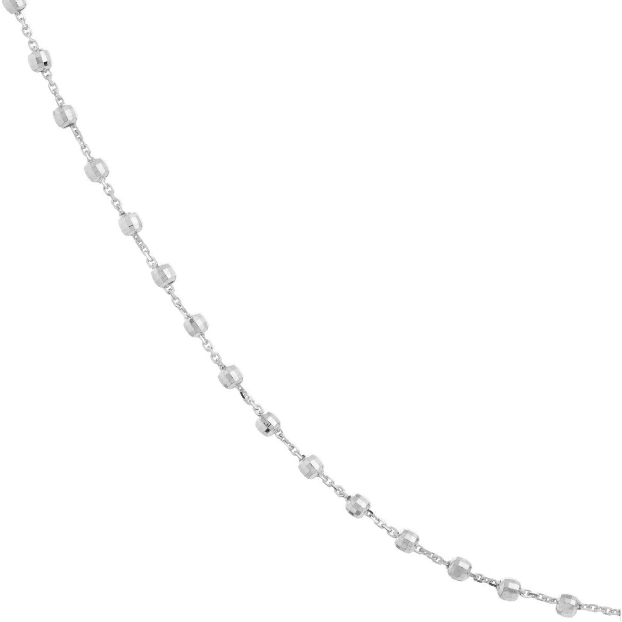 Olas d'Oro 16" Necklace - 14K White Gold Cable Chain with 2.5mm Diamond Cut Bead Stations
