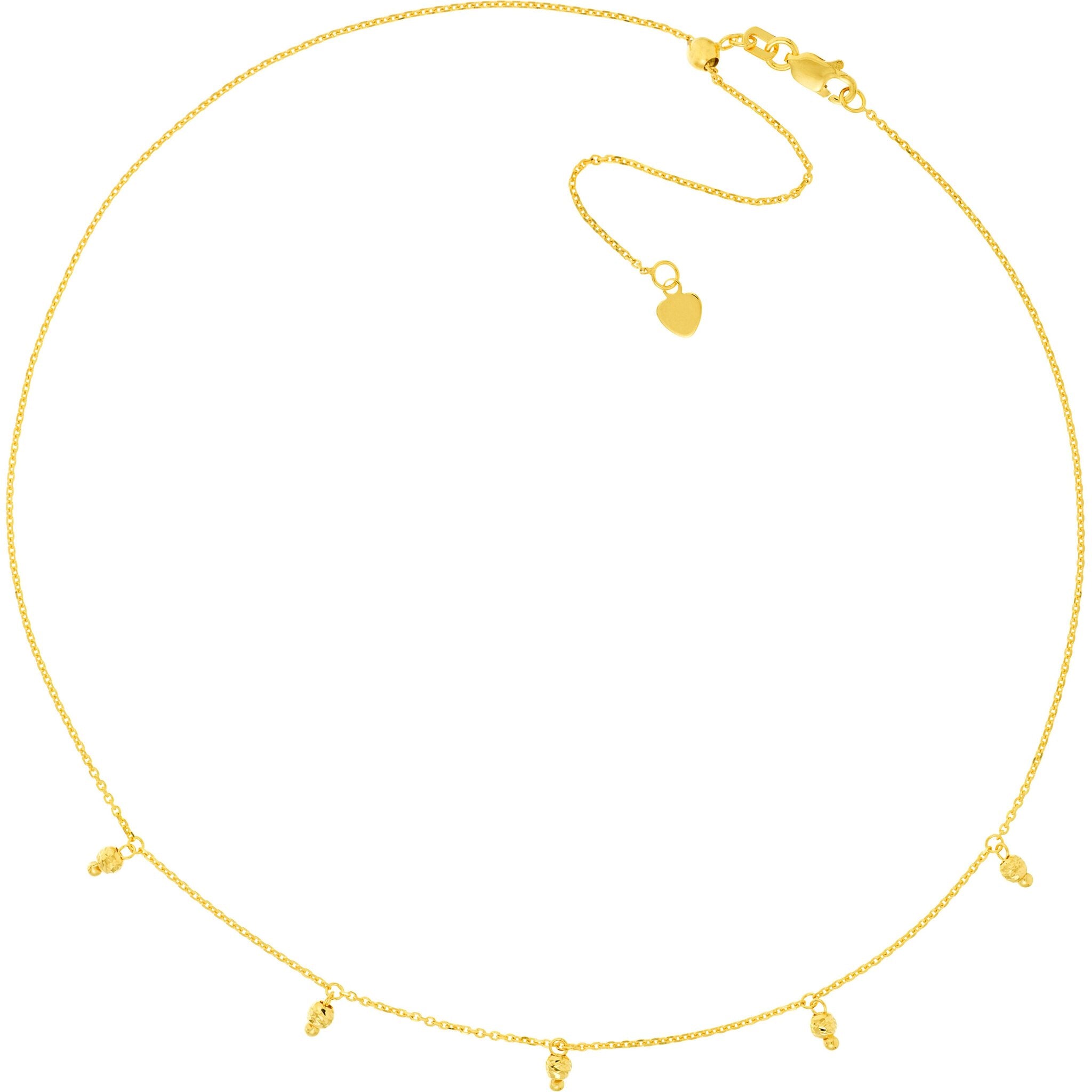 Olas d'Oro 16" Necklace - 14K Yellow Gold Diamond-Cut Bead Drops Adjustable Choker