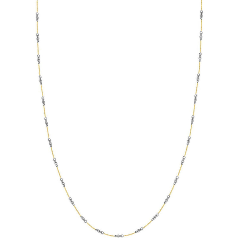 Olas d'Oro 16" Necklace - 14K Yellow/White Gold 0.8mm Two-Tone Designer Twist Chain with Lobster Lock