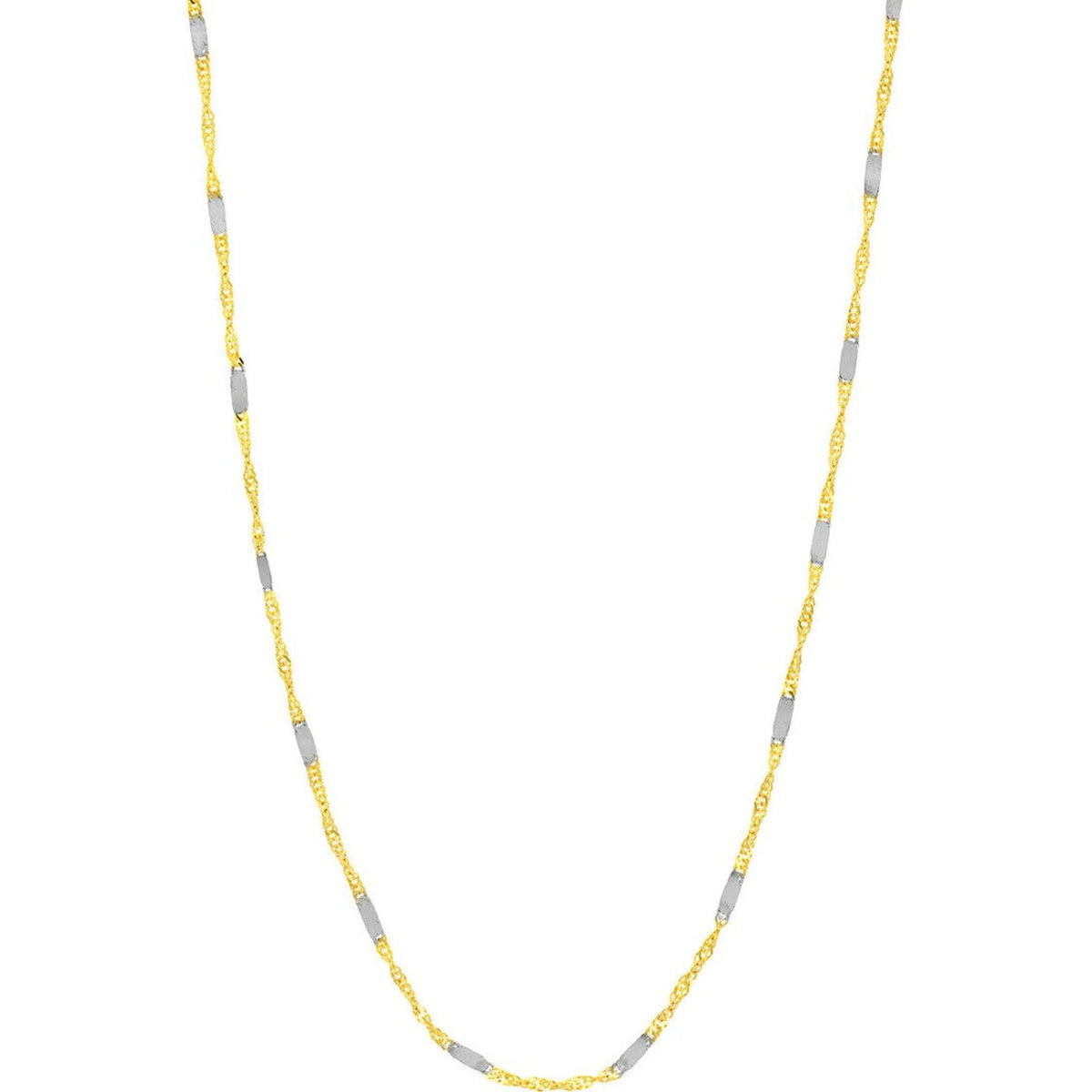 Olas d'Oro 16" Necklace - 14K Yellow/White Gold Two-tone Singapore Flat Saturn Chain
