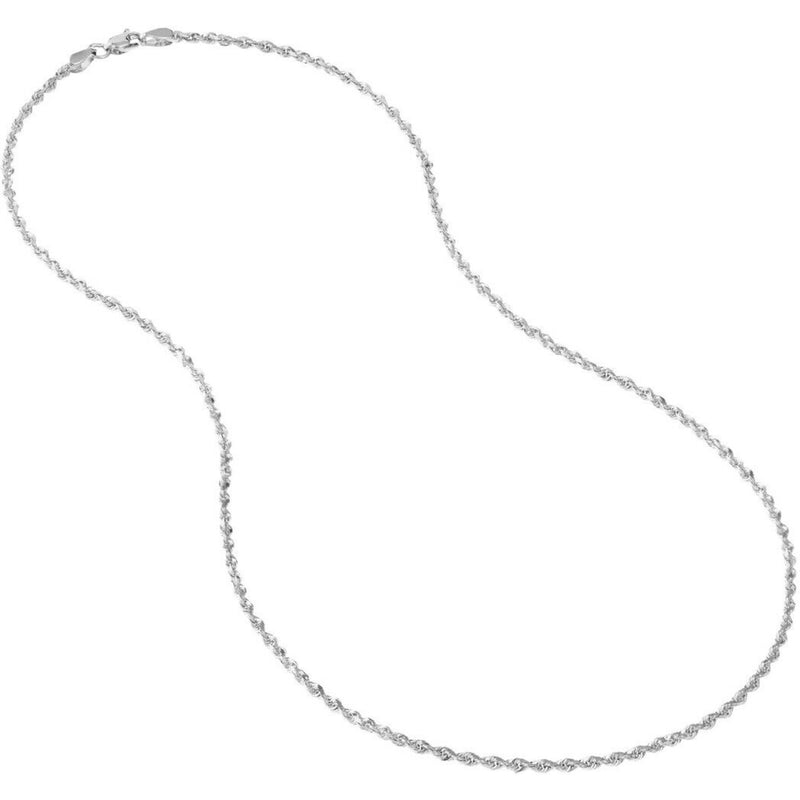 Olas d'Oro 18" Necklace - 14K White Gold 2.3mm Diamond Cut Rope Chain with Lobster Lock