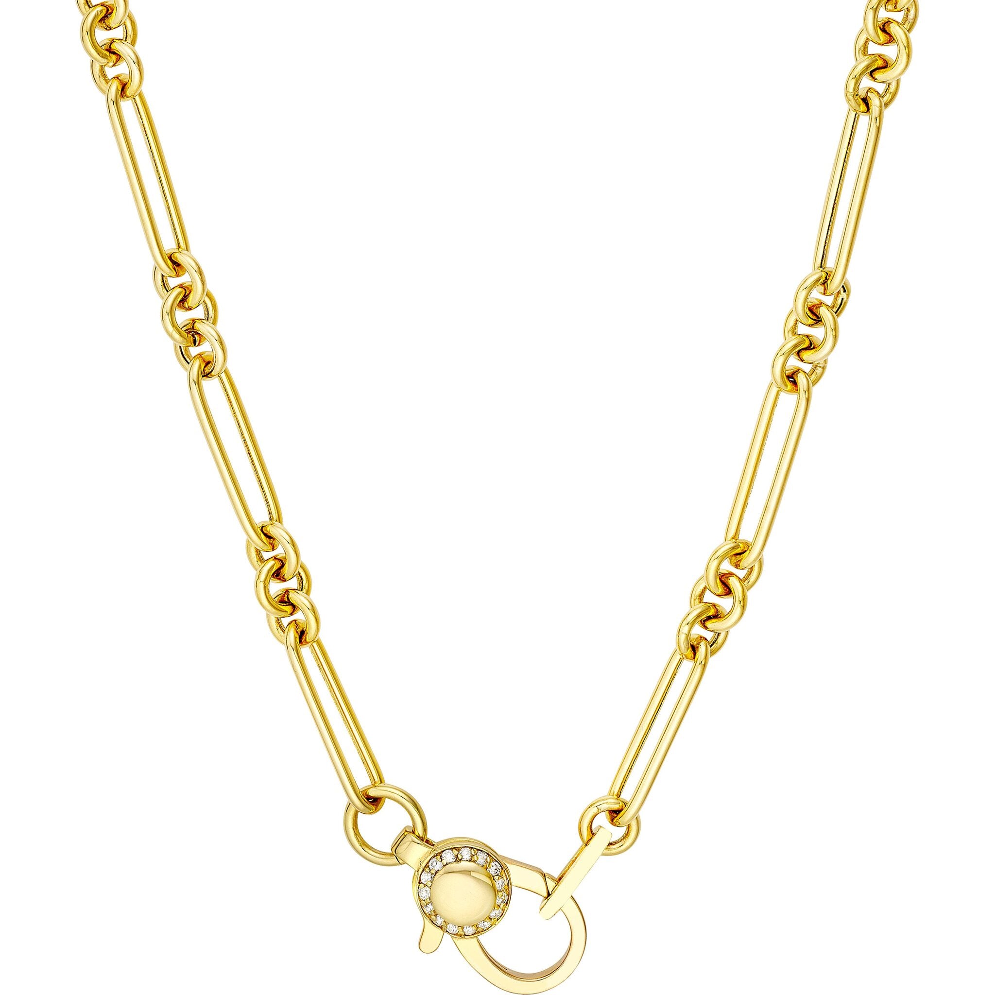 Olas d'Oro 18" Necklace - 14K Yellow Gold 3+1 Hollow Paper Clip Necklace with Diamond Lock