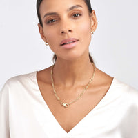 Olas d'Oro 18" Necklace - 14K Yellow Gold 3+1 Hollow Paper Clip Necklace with Diamond Lock