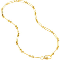 Olas d'Oro 18" Necklace - 14K Yellow Gold 3+1 Hollow Paper Clip Necklace with Diamond Lock