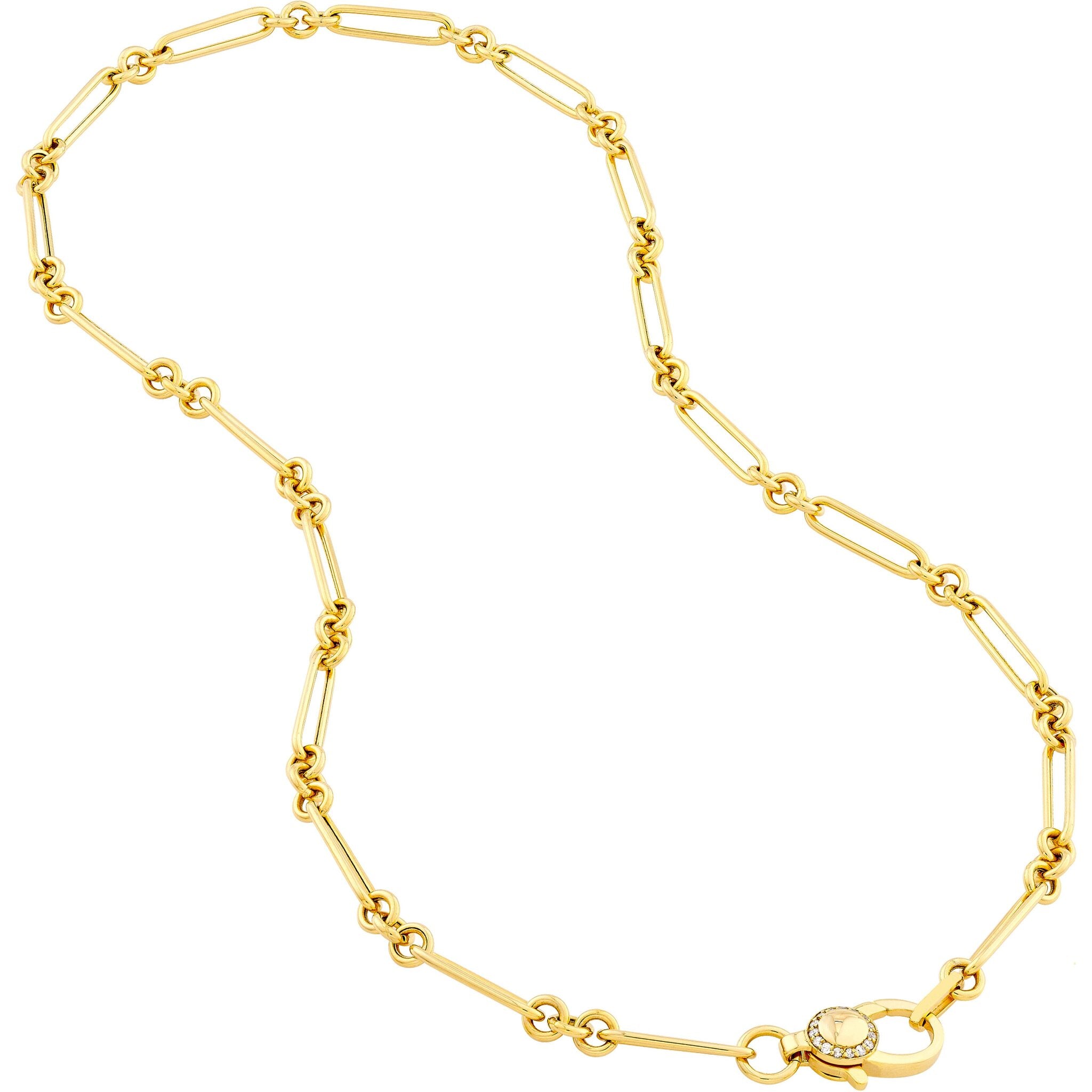 Olas d'Oro 18" Necklace - 14K Yellow Gold 3+1 Hollow Paper Clip Necklace with Diamond Lock