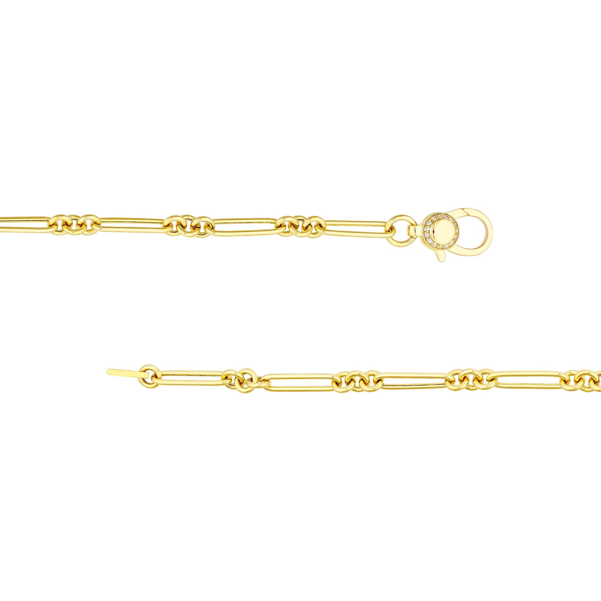 Olas d'Oro 18" Necklace - 14K Yellow Gold 3+1 Hollow Paper Clip Necklace with Diamond Lock