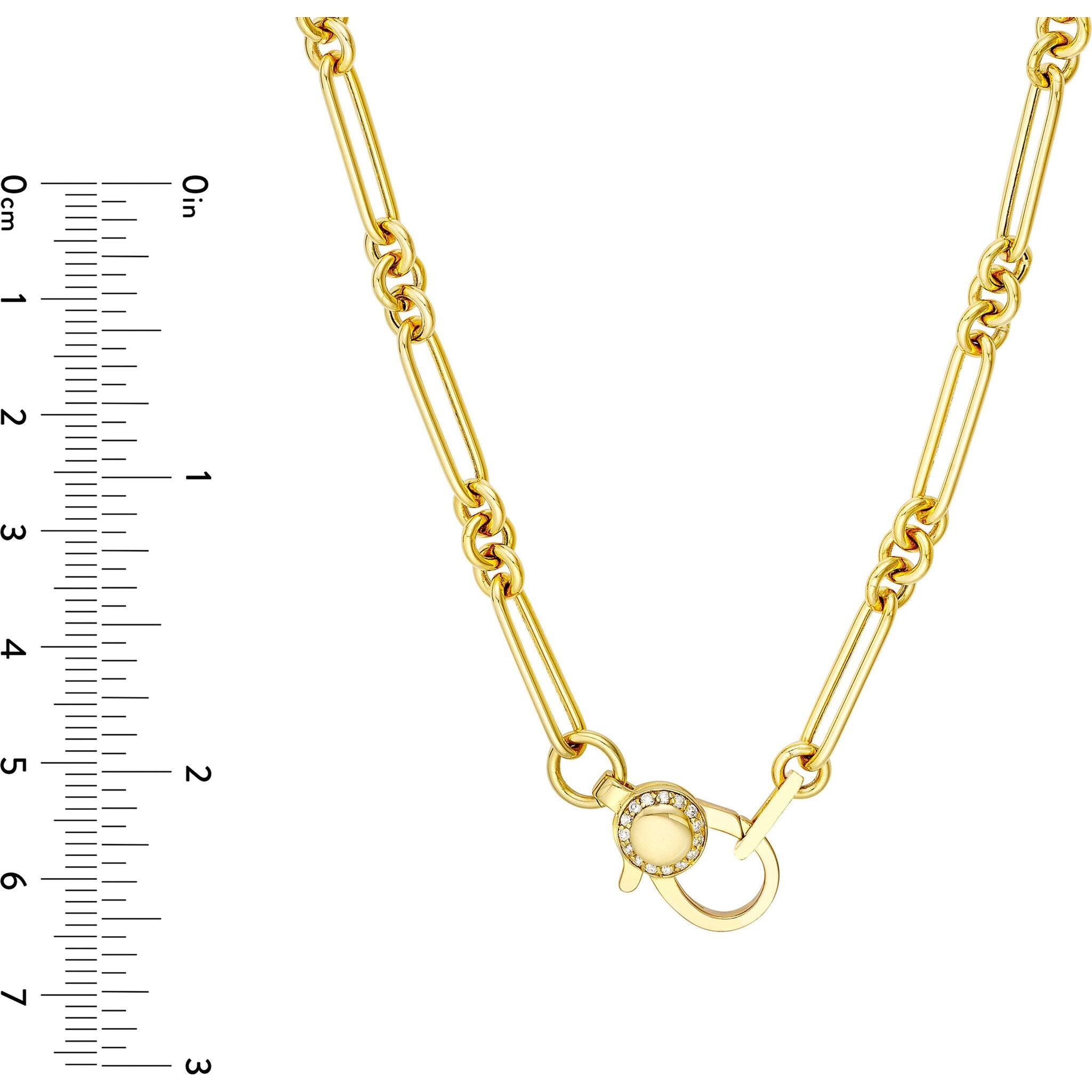 Olas d'Oro 18" Necklace - 14K Yellow Gold 3+1 Hollow Paper Clip Necklace with Diamond Lock