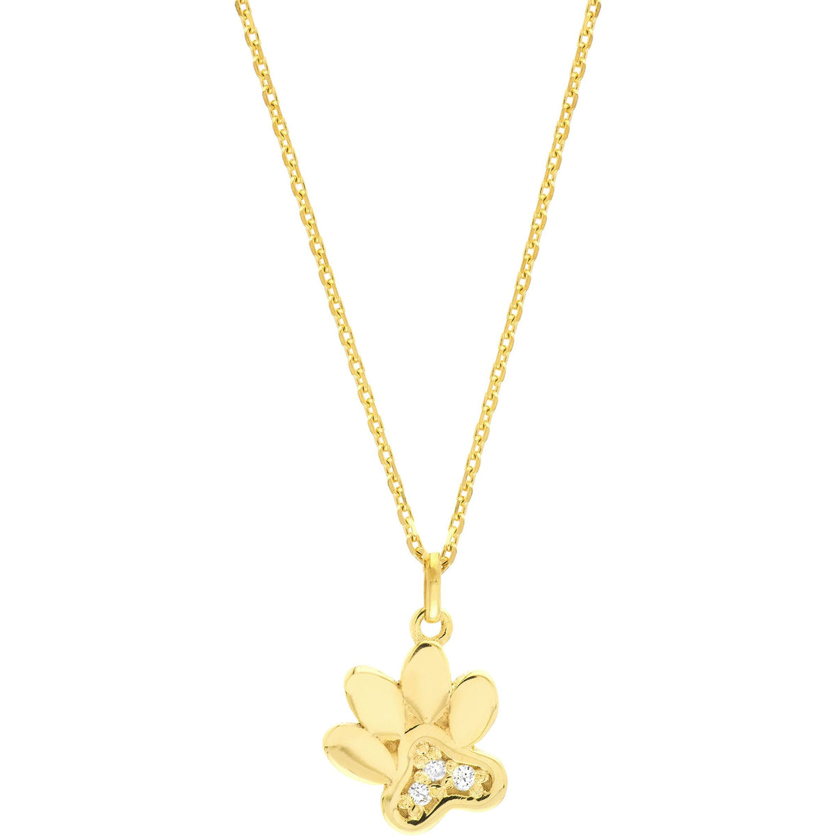 Olas d'Oro 18" Necklace - 14K Yellow Gold 3pt Diamond Paw Print Adjustable Necklace