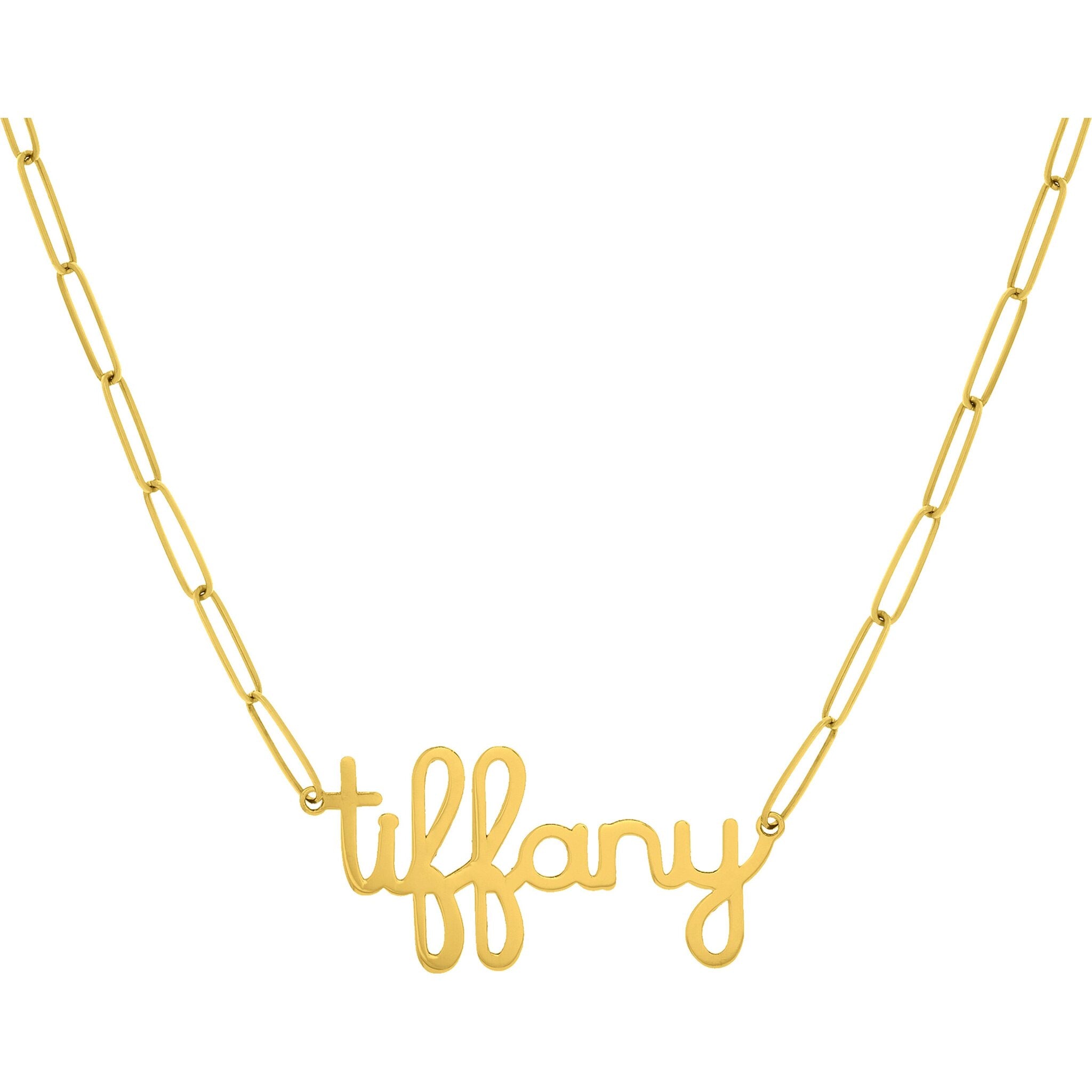 Olas d'Oro 18" Necklace - 14K Yellow Gold 6mm Doodle Nameplate Paper Clip Necklace
