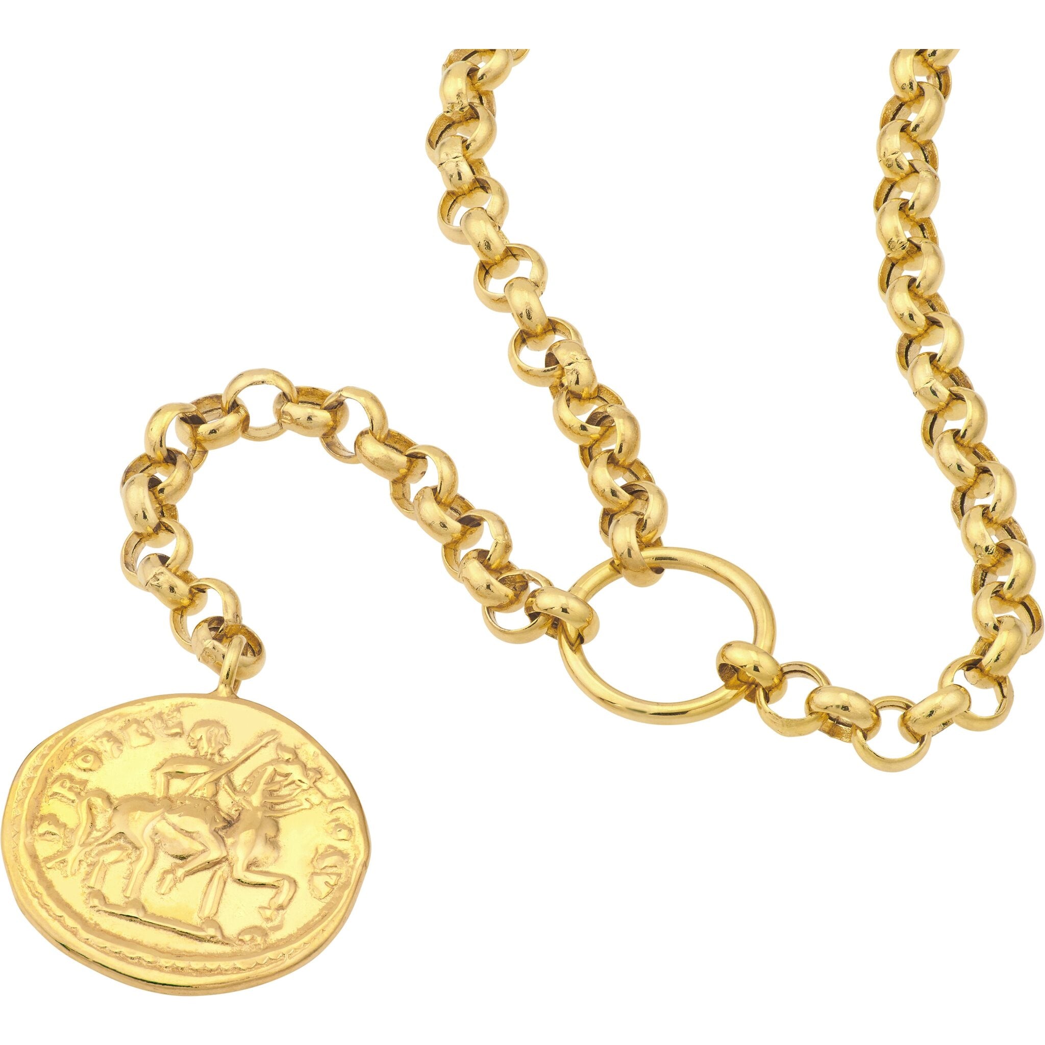 Olas d'Oro 18" Necklace - 14K Yellow Gold Ancient Coin Y-Necklace on Rolo Chain