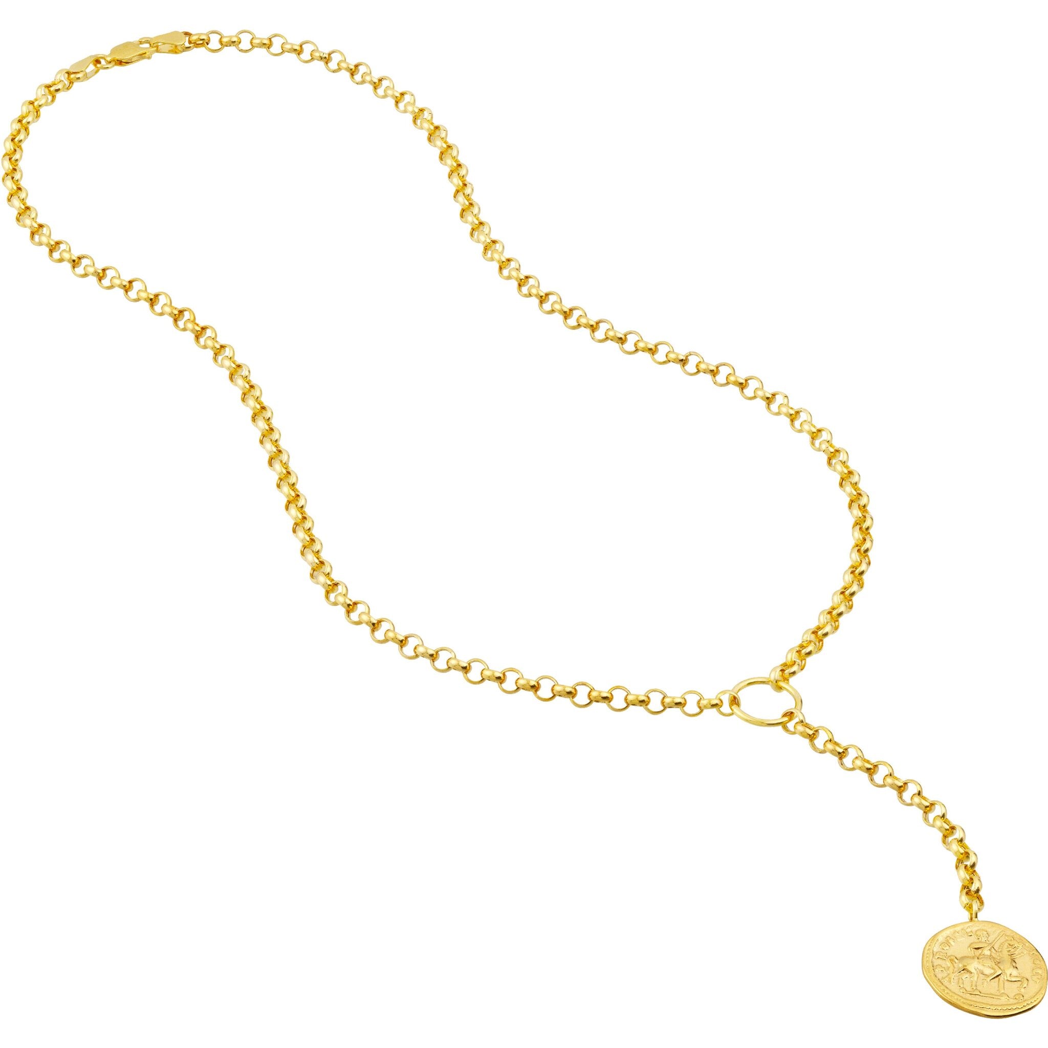 Olas d'Oro 18" Necklace - 14K Yellow Gold Ancient Coin Y-Necklace on Rolo Chain