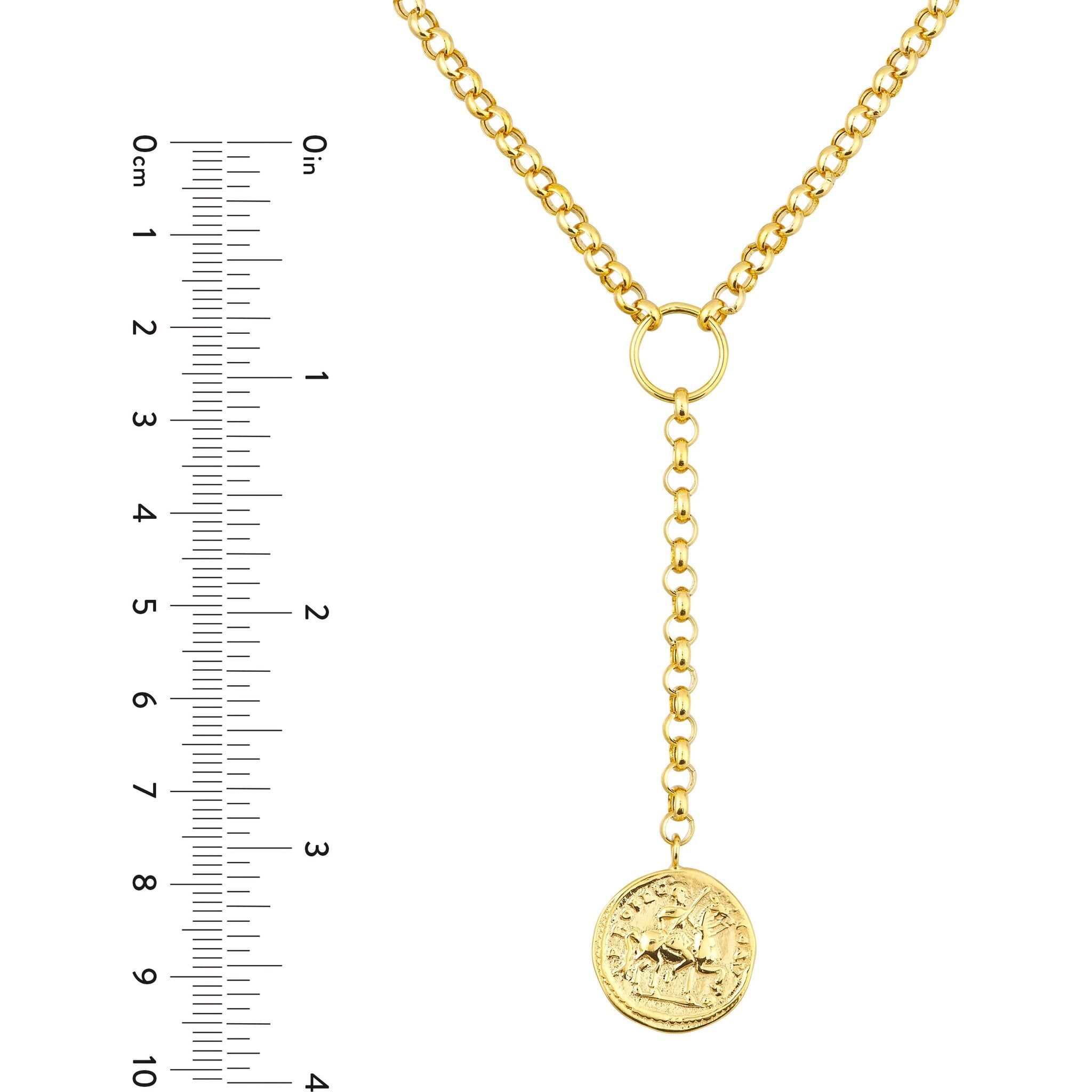 Olas d'Oro 18" Necklace - 14K Yellow Gold Ancient Coin Y-Necklace on Rolo Chain