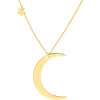 Olas d'Oro 18" Necklace - 14K Yellow Gold Crescent Moon with Star Stations Necklace