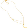 Olas d'Oro 18" Necklace - 14K Yellow Gold Crescent Moon with Star Stations Necklace