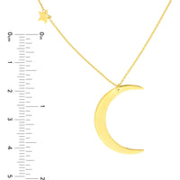 Olas d'Oro 18" Necklace - 14K Yellow Gold Crescent Moon with Star Stations Necklace