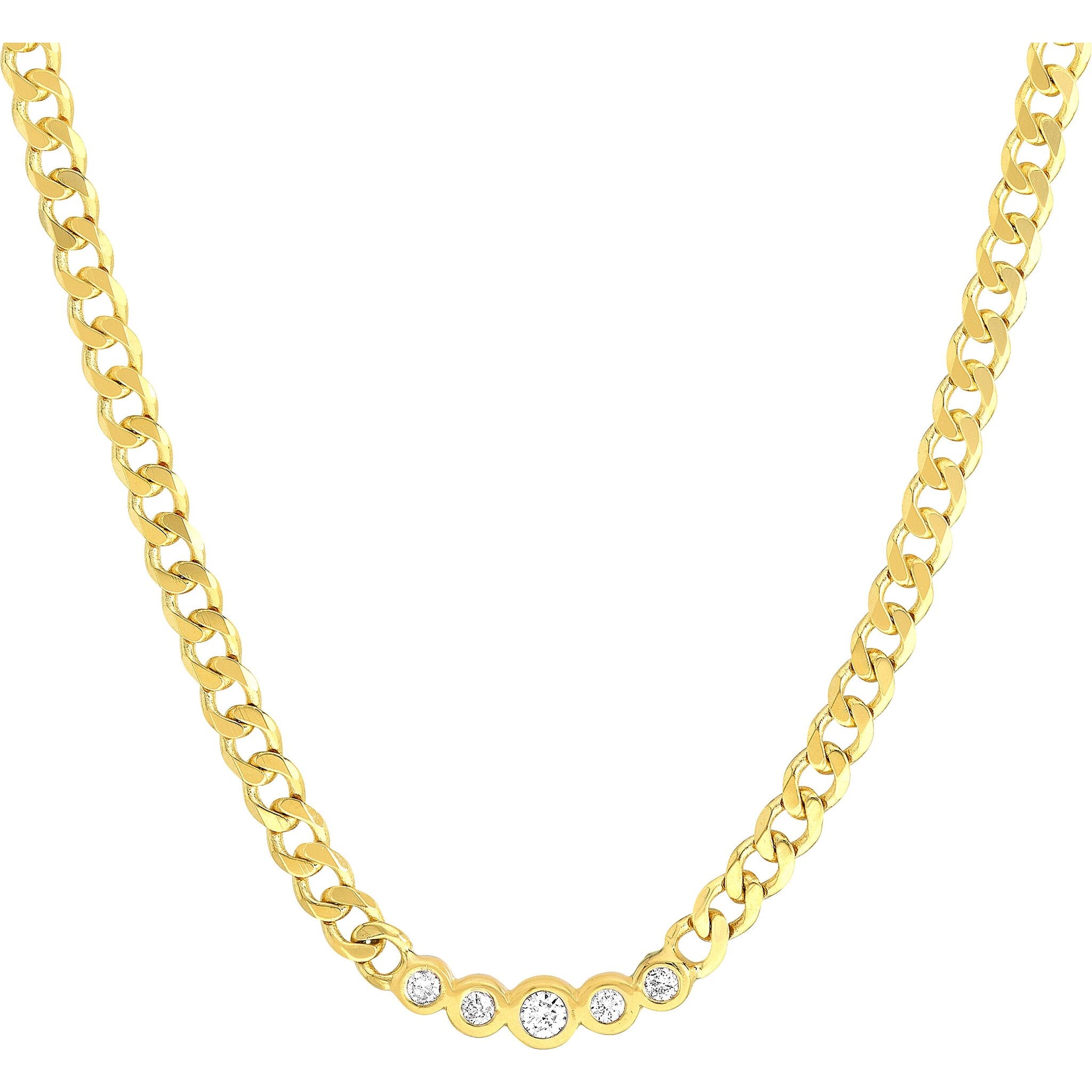 Olas d'Oro 18" Necklace - 14K Yellow Gold Curb Chain Necklace with Graduating Diamond