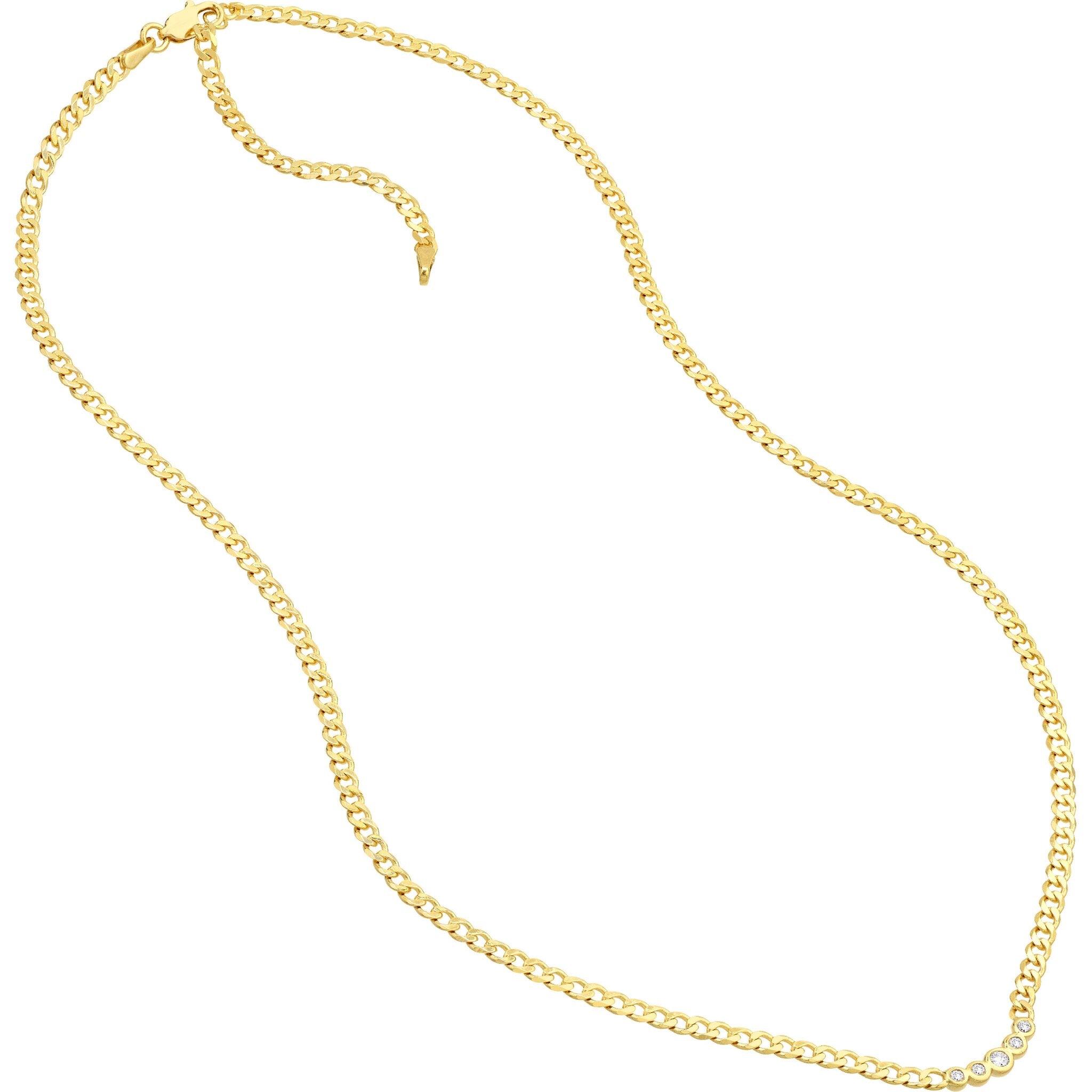 Olas d'Oro 18" Necklace - 14K Yellow Gold Curb Chain Necklace with Graduating Diamond