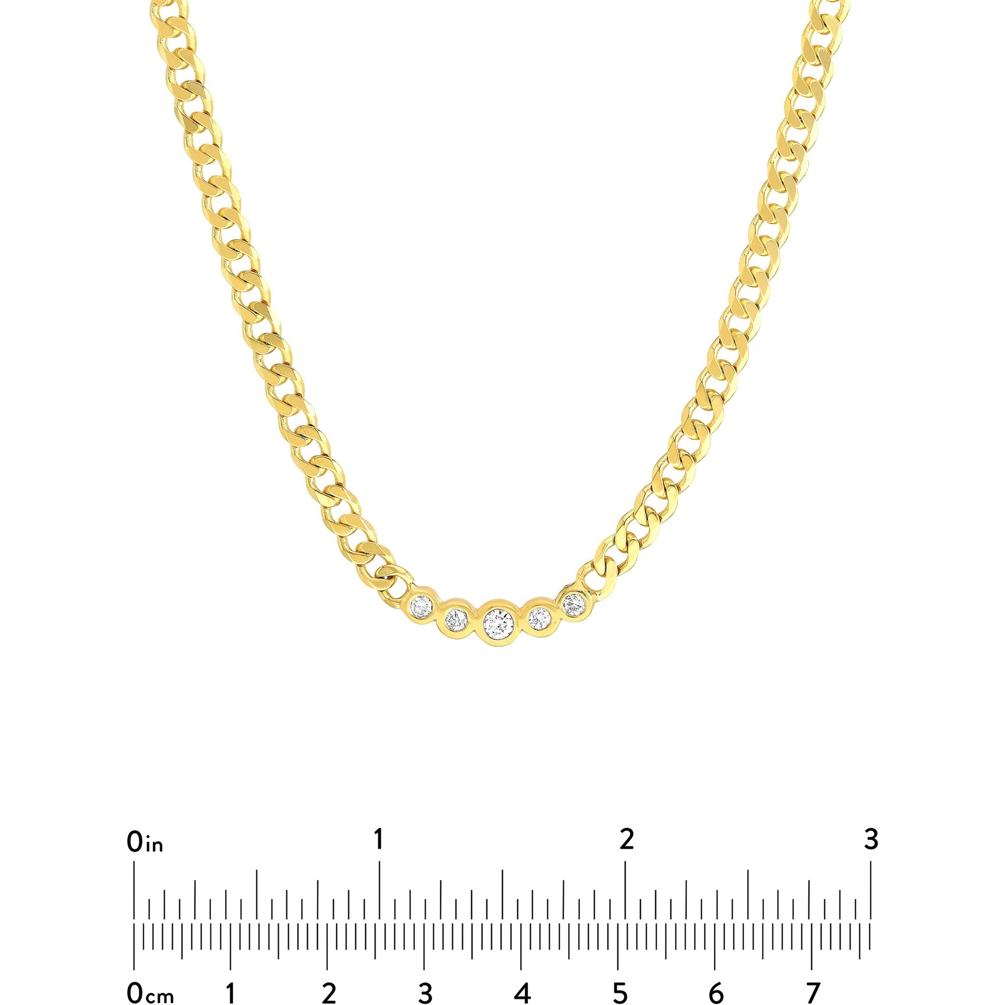 Olas d'Oro 18" Necklace - 14K Yellow Gold Curb Chain Necklace with Graduating Diamond