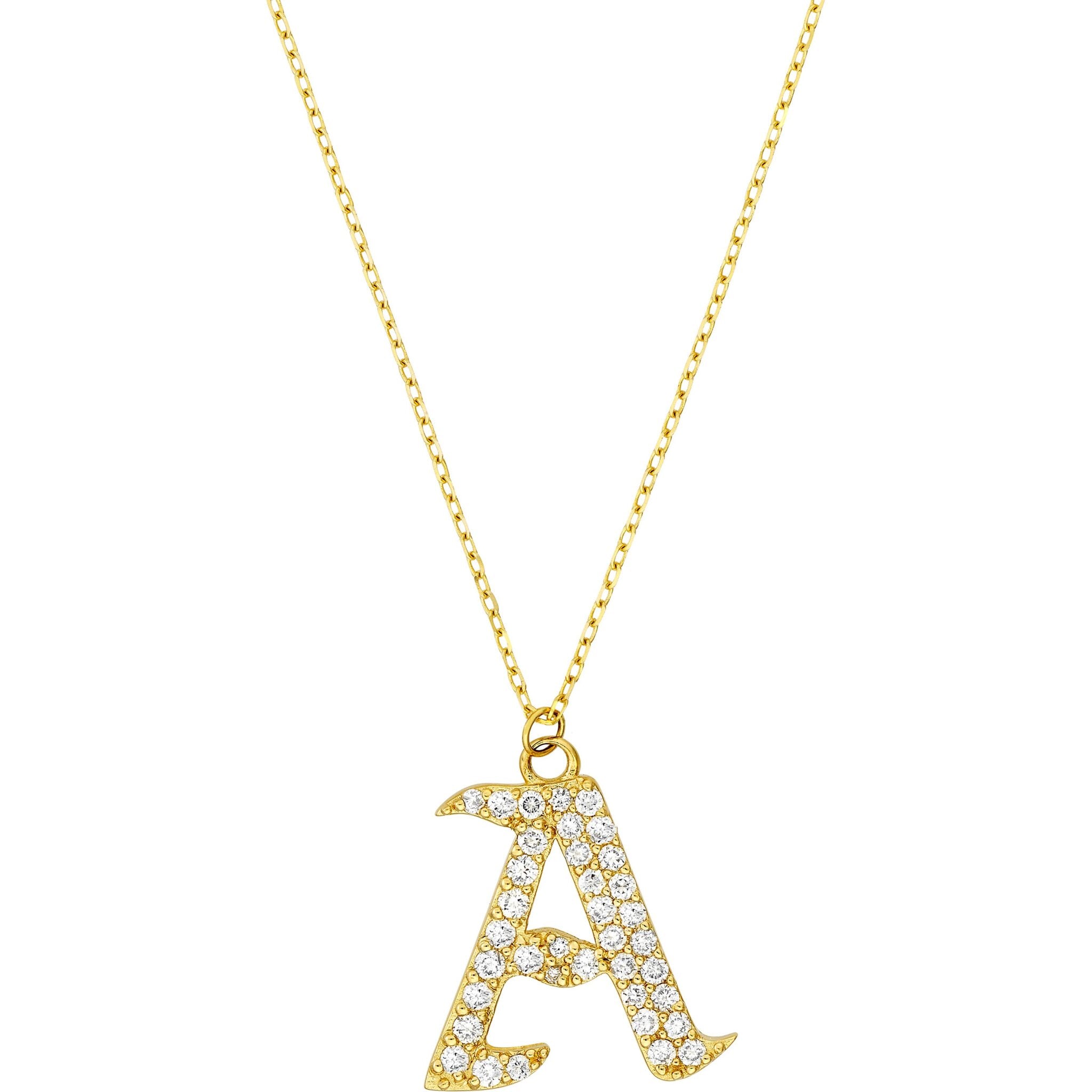 Olas d'Oro 18" Necklace - 14K Yellow Gold Diamond Gothic 'A' Necklace