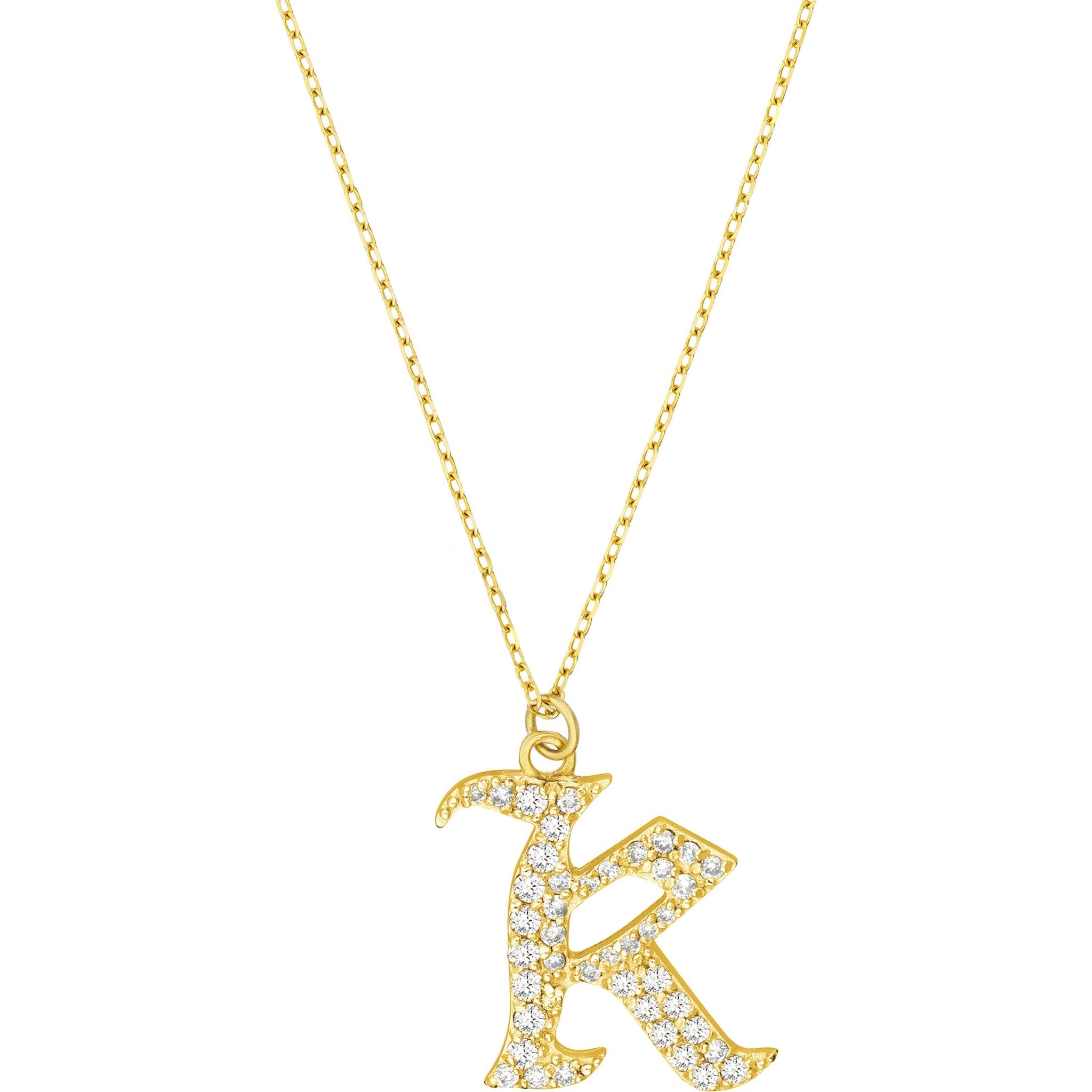 Olas d'Oro 18" Necklace - 14K Yellow Gold Diamond Gothic 'K' Necklace