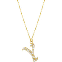 Olas d'Oro 18" Necklace - 14K Yellow Gold Diamond Gothic 'Y' Necklace