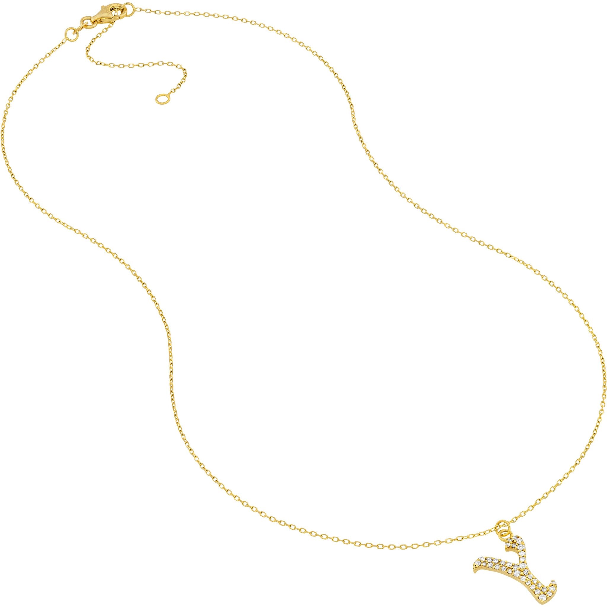 Olas d'Oro 18" Necklace - 14K Yellow Gold Diamond Gothic 'Y' Necklace