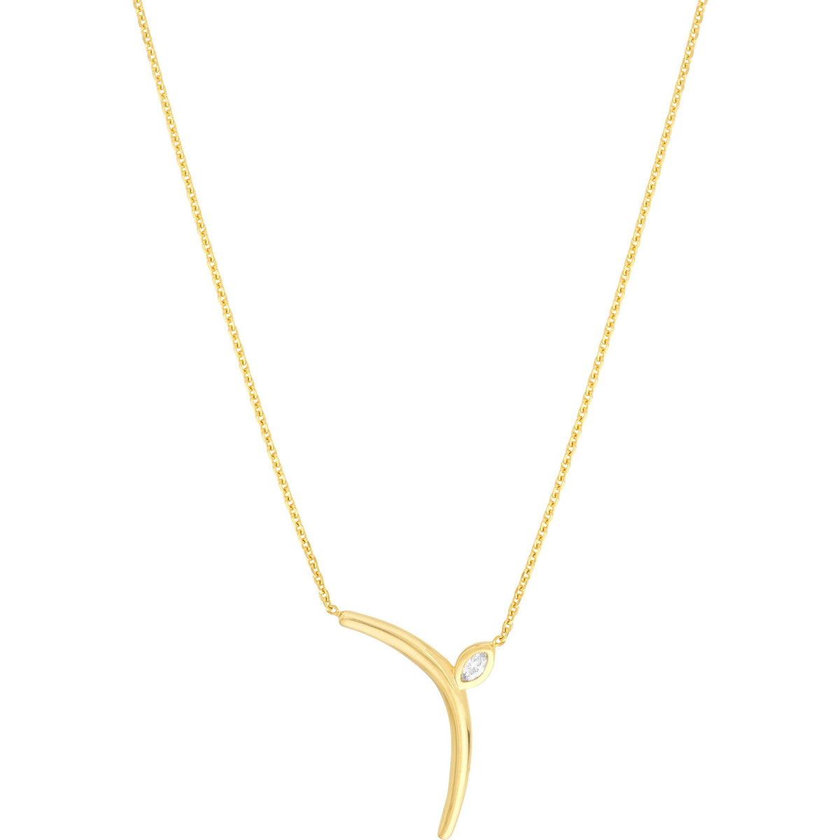 Olas d'Oro 18" Necklace - 14K Yellow Gold Diamond-Hugging Crescent Pendant Necklace