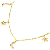 Olas d'Oro 18" Necklace - 14K Yellow Gold Diamond Star and Moon Dangle Necklace