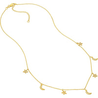 Olas d'Oro 18" Necklace - 14K Yellow Gold Diamond Star and Moon Dangle Necklace