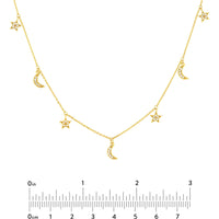 Olas d'Oro 18" Necklace - 14K Yellow Gold Diamond Star and Moon Dangle Necklace