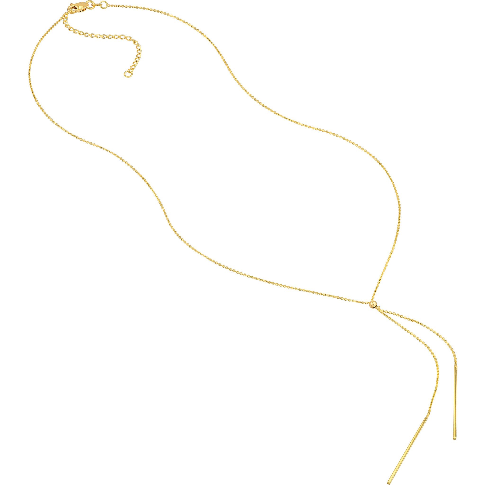 Olas d'Oro 18" Necklace - 14K Yellow Gold Double Staple Bar Lariat Necklace