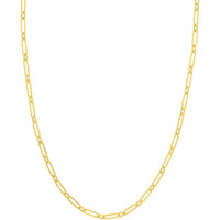 Olas d'Oro 18" Necklace - 14K Yellow Gold Hollow 1+1 Paper Clip Chain with Lobster Lock