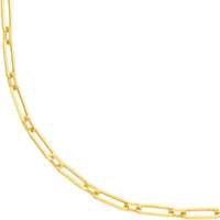 Olas d'Oro 18" Necklace - 14K Yellow Gold Hollow 1+1 Paper Clip Chain with Lobster Lock