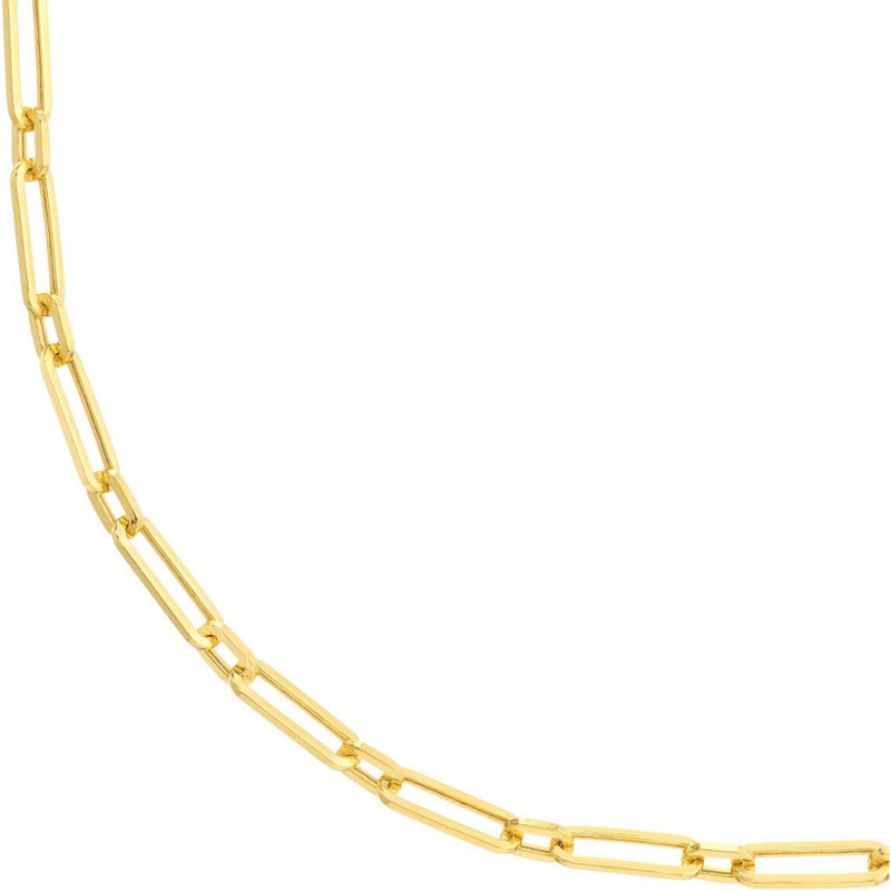 Olas d'Oro 18" Necklace - 14K Yellow Gold Hollow 1+1 Paper Clip Chain with Lobster Lock