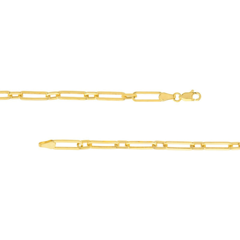 Olas d'Oro 18" Necklace - 14K Yellow Gold Hollow 1+1 Paper Clip Chain with Lobster Lock