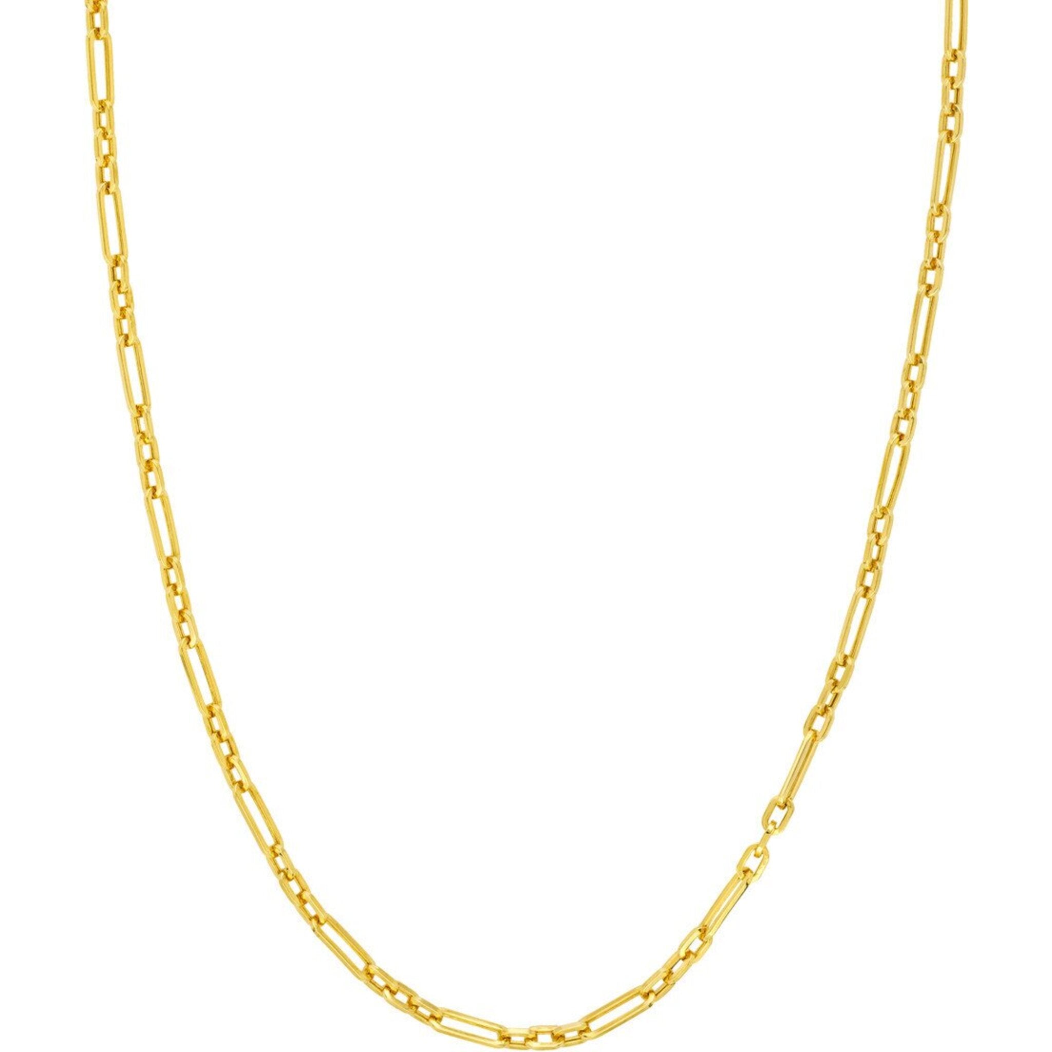 Olas d'Oro 18" Necklace - 14K Yellow Gold Hollow 3+1 Paper Clip Chain with Lobster Lock