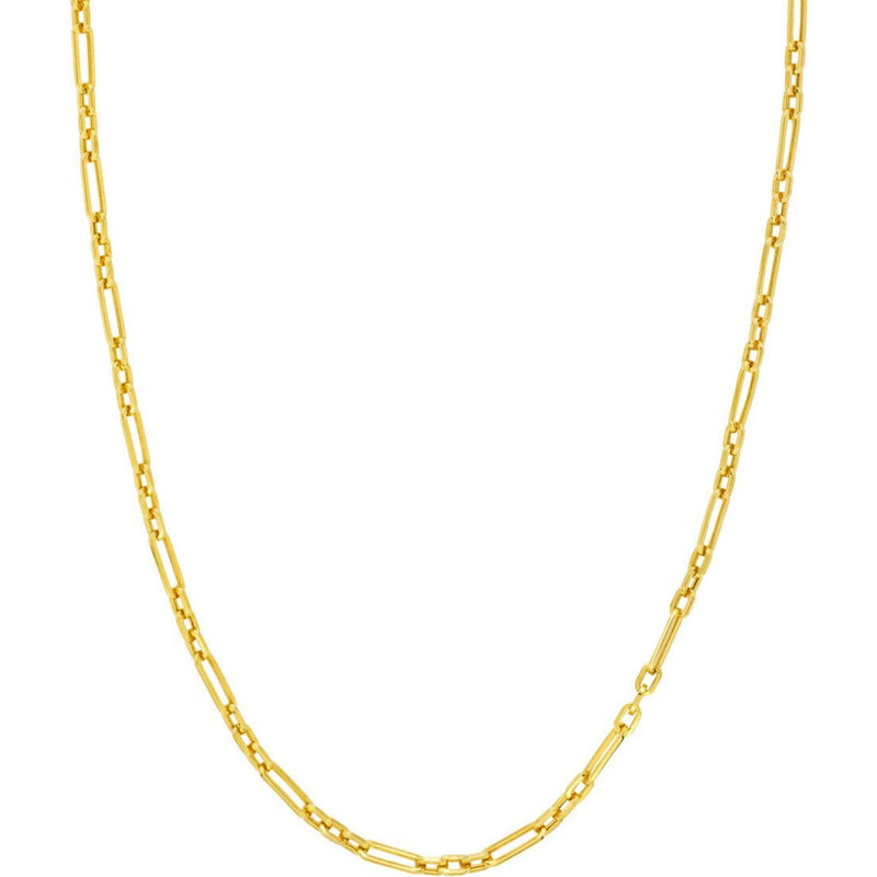 Olas d'Oro 18" Necklace - 14K Yellow Gold Hollow 3+1 Paper Clip Chain with Lobster Lock