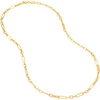 Olas d'Oro 18" Necklace - 14K Yellow Gold Hollow 3+1 Paper Clip Chain with Lobster Lock