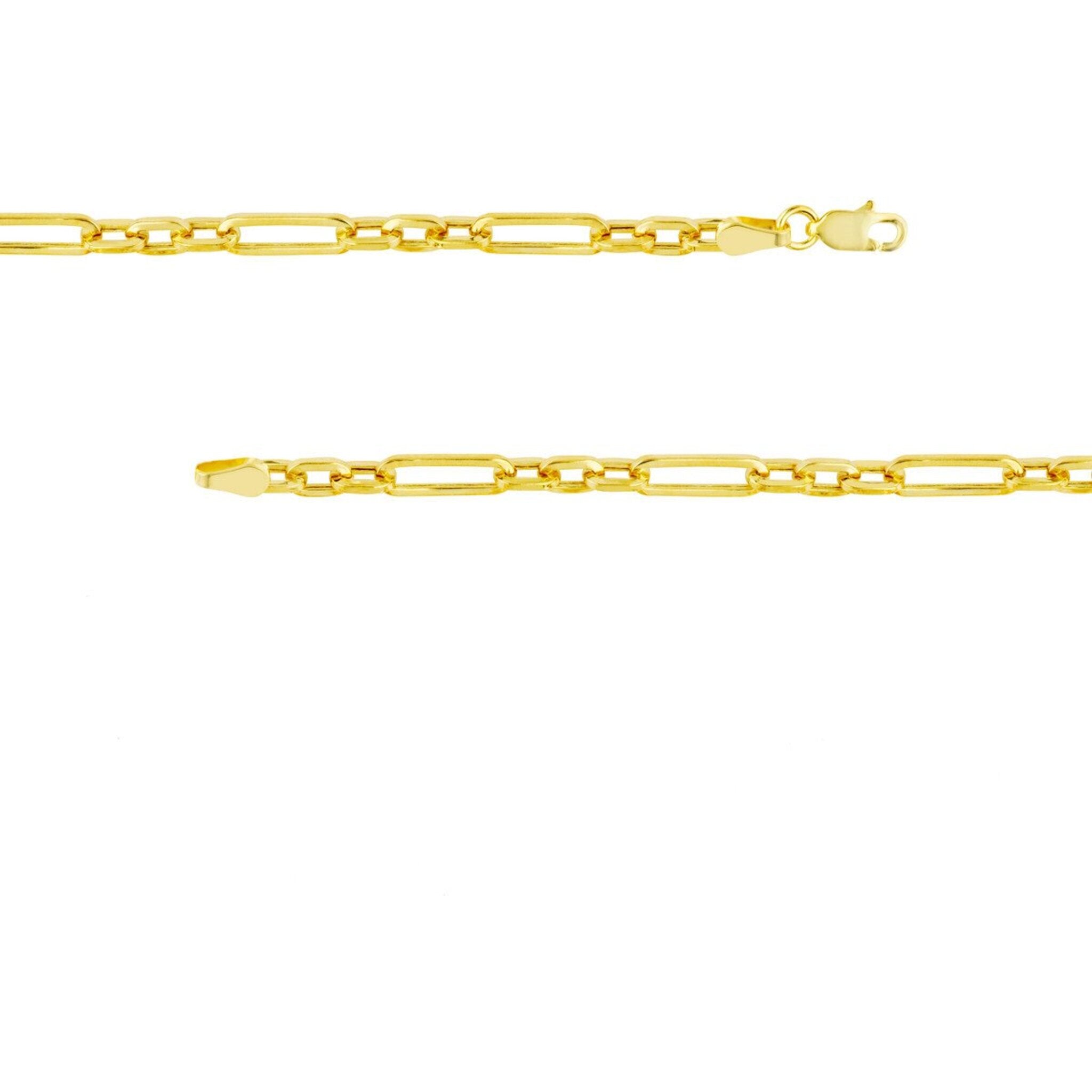 Olas d'Oro 18" Necklace - 14K Yellow Gold Hollow 3+1 Paper Clip Chain with Lobster Lock