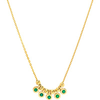 Olas d'Oro 18" Necklace - 14K Yellow Gold Mini Emerald Bezel and Bead Station Necklace