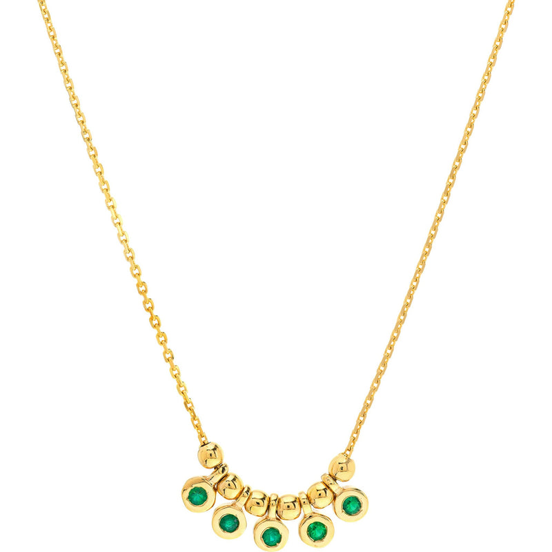 Olas d'Oro 18" Necklace - 14K Yellow Gold Mini Emerald Bezel and Bead Station Necklace
