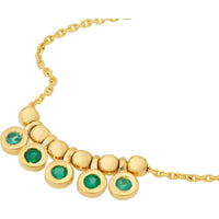 Olas d'Oro 18" Necklace - 14K Yellow Gold Mini Emerald Bezel and Bead Station Necklace
