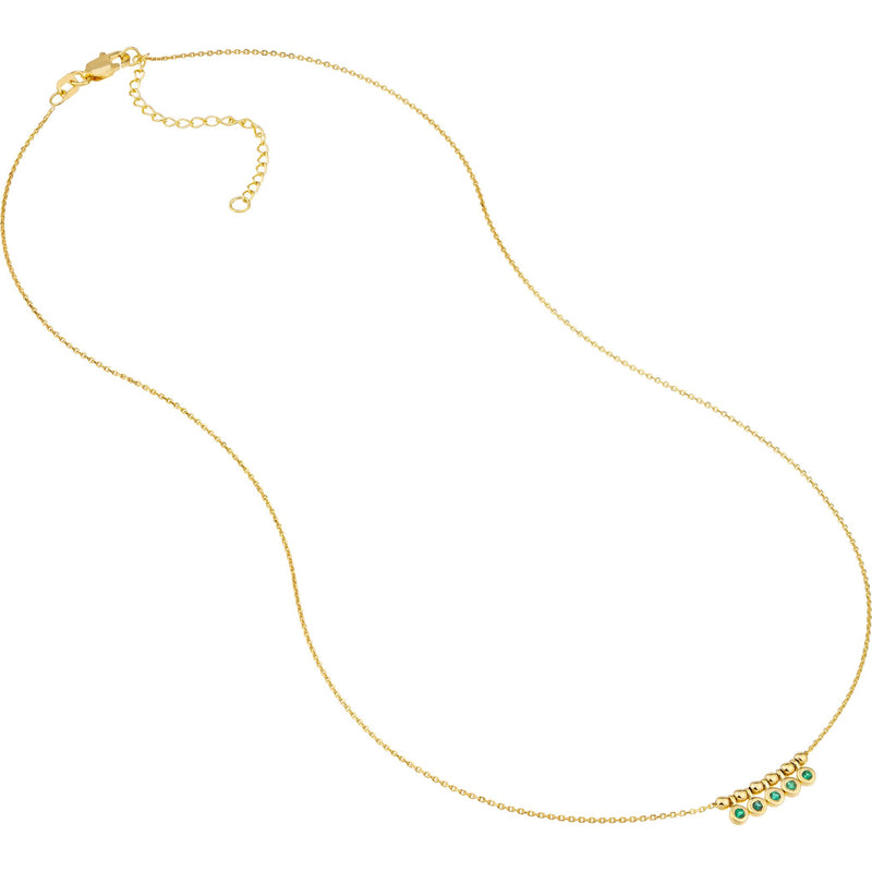Olas d'Oro 18" Necklace - 14K Yellow Gold Mini Emerald Bezel and Bead Station Necklace