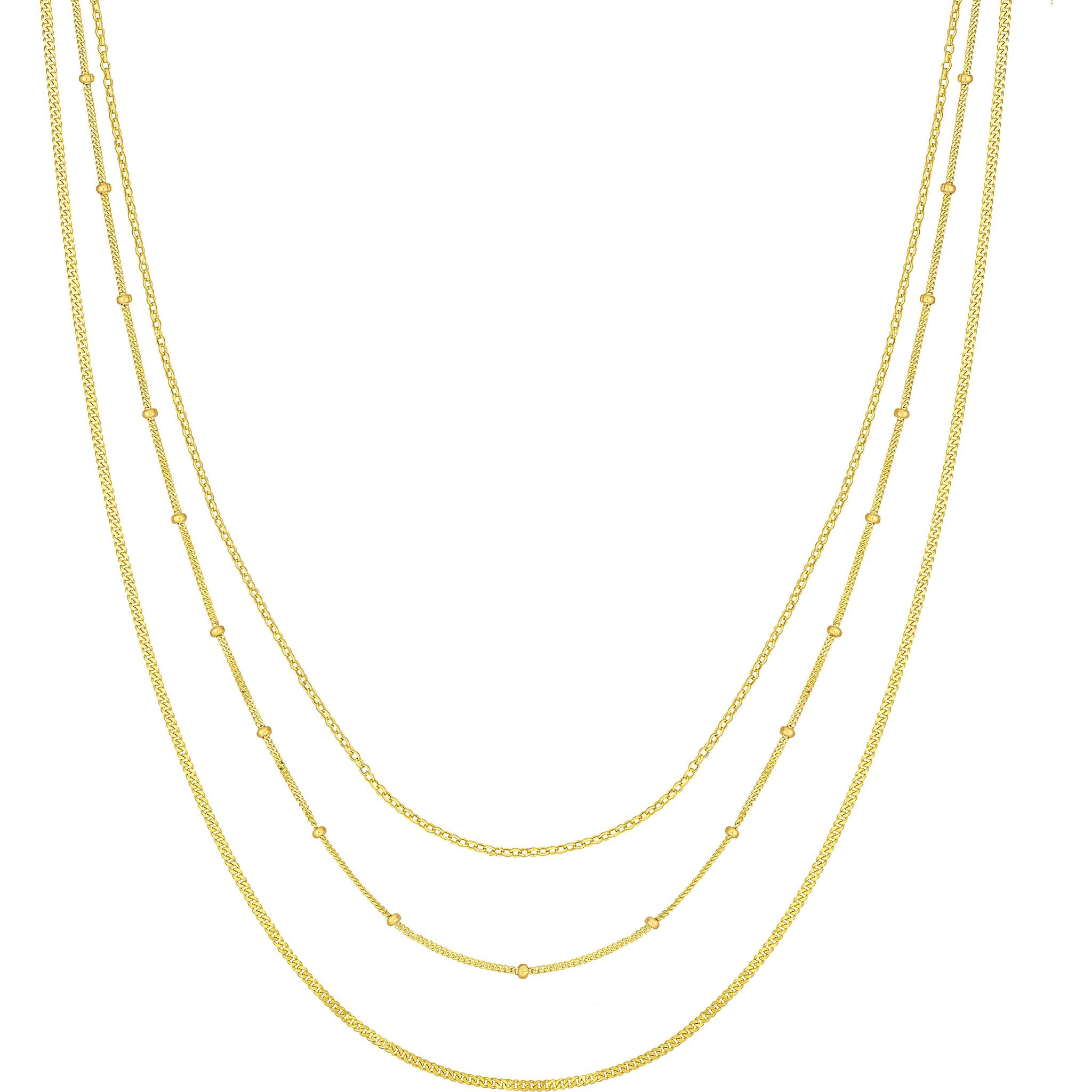 Olas d'Oro 18" Necklace - 14K Yellow Gold Rolo/Saturn/Curb Triple Chain Necklace